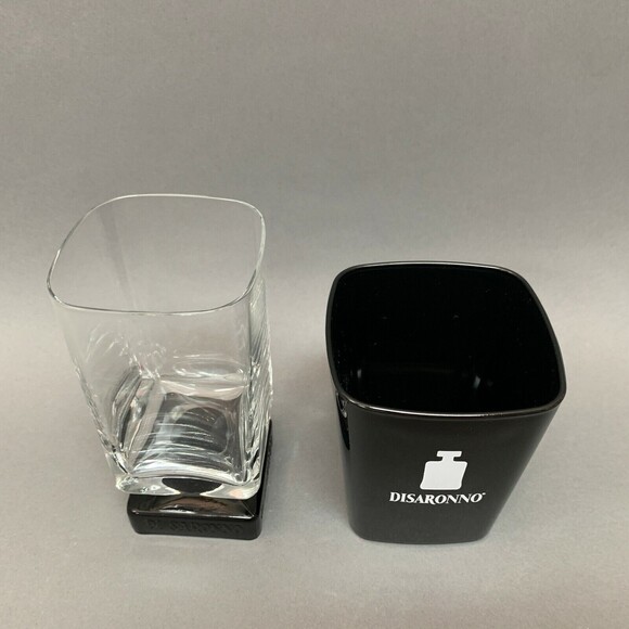 Di Saronno Square Glass Glasses Clear Black Lot of 2 - Picture 2 of 7
